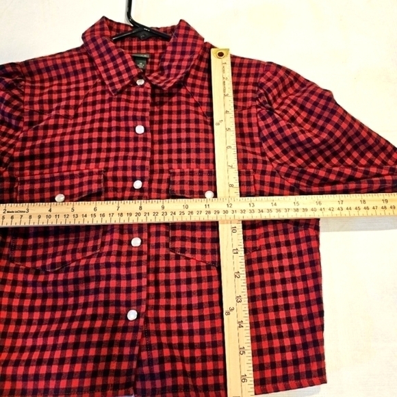 Wild FABLE WOMEN'S CROPPED PLAID LONG SLEEVE SNAP FLANNEL WESTERN SHIRT sz XS - Picture 5 of 10